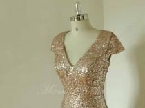 wedding photo - Champange Sequined Aline Prom dress, Prom gowns, Evening dresses With cap sleeves