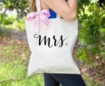 wedding photo - Mrs Bag for Wedding or Bridal Shower Gift, Canvas Bag for Newlywed Striped Ribbon Bag for Wedding Gift Tote Bag for Wedding ( Item - BMR300)