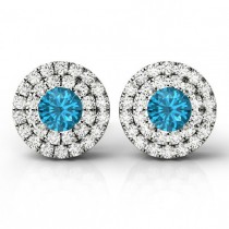 wedding photo -  Blue Topaz & Double Diamond Halo Stud Earrings by Raven Fine Jewelers - Diamond Earrings - Topaz - Anniversary Gifts for Her - Wedding - Gift Ideas