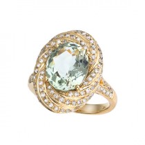 wedding photo -  10x8 Green Amethyst & Diamond Swirl Ring 14k Yellow Gold - Gemstone Rings For Women - Anniversary Gifts for Her