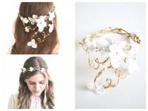 wedding photo - Bridal crown, flower head wreath, wedding hair accessory, woodland hair piece, Hair Wreath, Circlet, Ivory, white, Pearl, Gold, headpiece