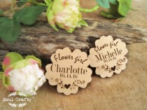 wedding photo -  Personalized Flower girl badges Cute Flower pin Wedding gift Rustic wedding Laser engraved Wooden badge