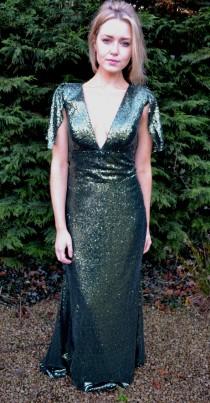 wedding photo - Custom made ' Claudia' full sequin mermaid gown with capelet shoulder sleeves