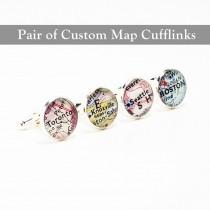 wedding photo - CUSTOM Map Silver Cufflinks. One Pair. Select two Locations. Anywhere In The World. Gift. Wedding. Personalized. Travel. Fathers Day. Grads