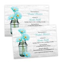 wedding photo - Country Bridal Shower Invitation - Aqua Daisies in a Mason Jar - DIY Printable Template - Instant Download - Microsoft Word Format