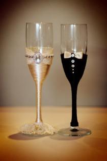 wedding photo - Wedding glasses Champagne Glasses Glasses Rustic Wedding Champagne Bride and Groom Glasses Wedding reception