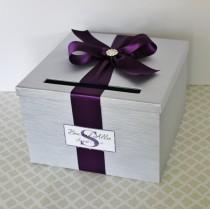 wedding photo - Wedding Card Box Silver Plum Purple Customizable in your Color