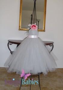 wedding photo - Tutu Dresses, Tutu Dress, Flower Girl Dress,Silver Gray Tulle, Light Pink Ribbon, Pink Flower, Formal Dresses, Portrait Dress, Wedding