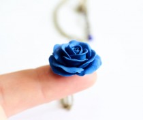 wedding photo -  Blue Rose Necklace - Blue Pendant, Rose Charm, Valentine, Love Necklace, Bridesmaid Necklace, Flower Girl Jewelry, Blue Bridesmaid Jewelry