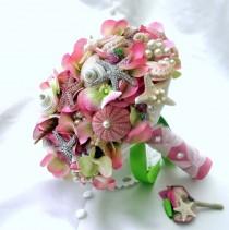 wedding photo - Lilly Pulitzer inspired Sea Shell Bouquet, Sea Shell bouquet, wedding bouquet, pink bouquets