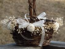 wedding photo - Rustic Flower Girl Basket with Preserved Babys Breath Sola Flowers Woodland Country Wedding Basket