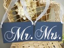 wedding photo - Wedding Signs Navy blue and White Mr and Mrs Chair Signs