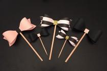 wedding photo - Set of 12 Spade Inspired Bow Cupcake Toppers (Pink/Blk/Gold/Stripes), Perfect for Bridal Shower/Baby Shower/Birthdays, 3 Different Sizes