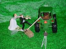 wedding photo - Running to the Altar Couple John Deere Country Farm Tractor Fun Wedding Cake Topper Custom Personalized Couple Barn Western Themed Weddings