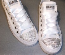 wedding photo - RESERVED Listing For Danielle Nadolny: Swarovski Crystal Mono White Converse With Heart And Star Studs Lo's - Size UK 3 - US 5
