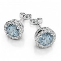 wedding photo -  Aquamarine & Diamond Halo Stud Earrings 14k White Gold by Raven Fine Jewelers - Michael Raven
