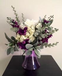 wedding photo - Purple and White Dahlia Bridal or Bridesmaid Bouquet
