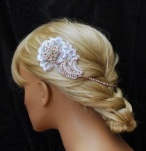 wedding photo -  Rose Gold Wedding headband, Rhinestone headband, bridal headdress, crystal headpiece, Wedding Hair Piece, Wedding Accessories