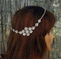 wedding photo -  Rose Gold Wedding Hair Piece, Bridal Headband, Wedding Headpiece, Bridal Hair Chain, Rhinestone Hair Jewelry, 1920s Headpiece