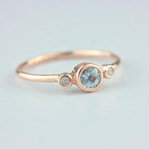wedding photo - Rose Gold Aquamarine and Diamond Ring 14k Gold Natural Aquamarine Diamond Gold Ring Aquamarine Engagement Ring Alternative Engagement Ring