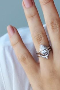 wedding photo -  Pear Shaped Diamond Engagement Ring with Matching Side Diamond Band - The 3rd Eye