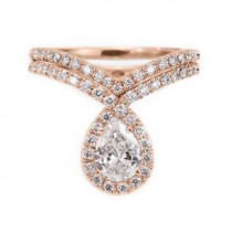 wedding photo - Pear shaped diamond engagement "bliss" ring with matching diamond wedding ring - pear shaped diamond engagement ring set