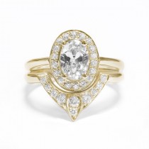 wedding photo -  Oval Shaped Diamond Engagement Ring with Matching Side Diamond Band - The 3rd Eye