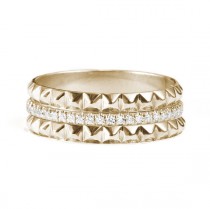 wedding photo -  Eternity Diamond Ring with 2 Gold Pyramids - Unique diamond wedding ring. 14K Gold , 0.30 ct