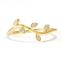 wedding photo -  Mini Leaf Branch Wedding Band, Art Nouveau Ring, Solid 14K Gold Ring, Pave Diamond Ring, Leaf Ring, Stackable Wedding Rings, Twig Gold Ring