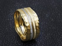 wedding photo -  Hammered Ring, 14K Gold Wedding Band, Unique Wedding Ring, Two Tone Ring, Textured Ring, Womens Wedding Band, Unique Rings