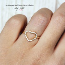 wedding photo -  Heart Diamond Ring,14K Gold Ring, 0.2 CT Pave Diamond Ring, Delicate Ring, Heart Ring, Gold Rings for Women, Unique Rings