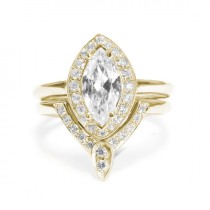 wedding photo -  Marquise Diamond Engagement Ring with Matching Side Diamond Band - The 3rd Eye