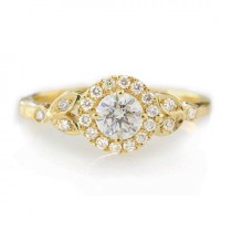 wedding photo -  Diamond Engagement Ring with Pave Diamonds Halo "Rome Crown" - 14k Yellow Gold