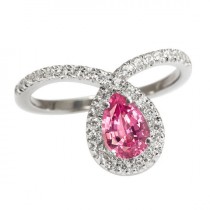 wedding photo -  Pink Pear Engagement Ring, 14K White Gold Ring, 0.4 CT Pave Diamond Ring, Pink Sapphire Ring, Unique Engagement Ring, Pear Shaped Ring