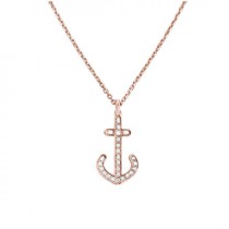 wedding photo -  Diamond Anchor Necklace, 14K Rose Gold Pendant Necklace, Anchor Jewelry, Diamond Pendant, Nautical Jewelry, Anniversary Gift