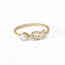 wedding photo -  Pearl Engagement Ring, Original Infinity Knot Ring, 14K/18K Gold Ring, Natural Pearl Ring, Cluster Ring, Pave Diamond Ring
