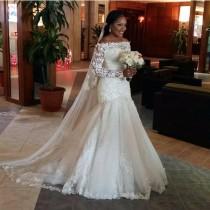 wedding photo - 2016 New Sexy Illusion Long Sleeve Mermaid Wedding Dresses Fishtail Train Sequins Beaded Tulle Lace Bridal Gowns Wedding Dress Online with $115.21/Piece on Hjklp88's Store 