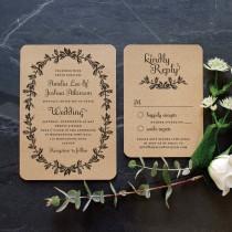 wedding photo - Rustic Recycled Wedding Invitation / 'Vintage Wreath' Elegant Botanical Modern Vintage Invite  / Kraft Manilla Brown Card / ONE SAMPLE