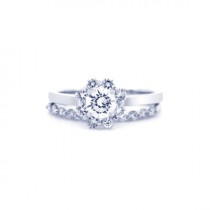 wedding photo - Ring, Flower Wedding Set, Diamond Flower Rings, Engagement Ring and Wedding Set, Diamond Engagement Ring, Diamond Ring W/Halo 