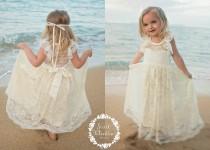wedding photo - Lace girl dress, flower girl dress, flower girl lace dresses, country lace dress, cream toddler dress, ivory lace dress, Rustic flower girl