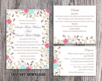 wedding photo -  DIY Wedding Invitation Template Set Editable Word File Instant Download Printable Colorful Invitation Elegant Flower Wedding Invitation