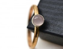 wedding photo - Rose Quartz Gemstone Ring, 14k Gold Fill Ring, Natural Gemstone Jewelry, Hammered Gold Band, Simple Engagement Ring
