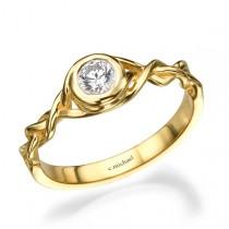 wedding photo - Diamond Engagement Ring, Halo Ring, 14K Yellow Gold Ring, Braided Ring, Braided Band, Woman Ring, Wedding Ring, Bridal Jewelry, Band Ring