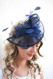 wedding photo - Navy Blue Fascinator, Womens Tea Party Hat, Church Hat, Derby Hat, Fancy Hat, Royal Blue Hat, Tea Party Hat,wedding hat