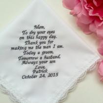 wedding photo - Wedding Gift From Groom To Mother Groom/Personalized Wedding Hankie Hankies/Wedding Gift Embroidered Handkerchief With Free Gift Box