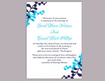 wedding photo -  DIY Wedding Invitation Template Editable Word File Instant Download Printable Leaf Invitation Blue Invitations Elegant Navy Blue Invitation