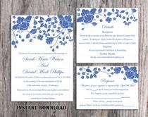 wedding photo -  DIY Wedding Invitation Template Set Editable Word File Instant Download Printable Navy Blue Invitation Elegant Flower Wedding Invitation