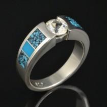 wedding photo - Turquoise and white sapphire engagement ring or wedding band in sterling silver by Hileman Silver Jewelry