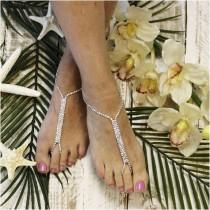 wedding photo -  barefoot sandals wedding silver rhinestones