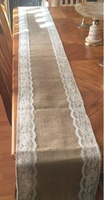 wedding photo - Burlap & Trim Lace Table Runner with a Variety of Lace Color Options. Great for Weddings and Other Special Events. Rustic and Chic.